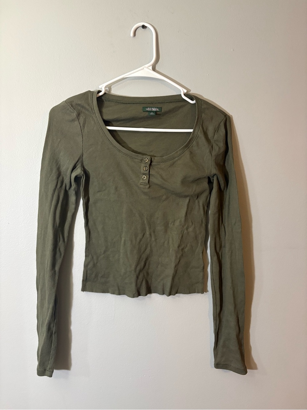 wild fable Olive Scoop-Neck Henley Long Sleeve Top